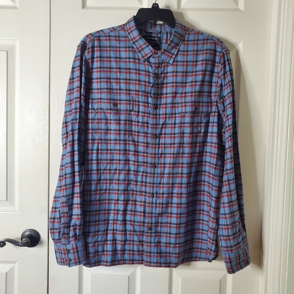 Treasure & Bond Trim Fit Long Sleeve Button Up Shirt Plaid Blue Red Black 2XL - Picture 1 of 10